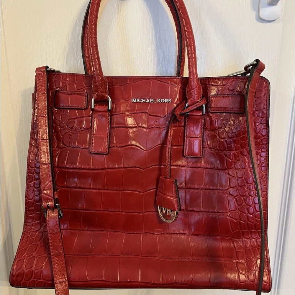 Michael Kors Red Crocodile Embossed Leather Tote